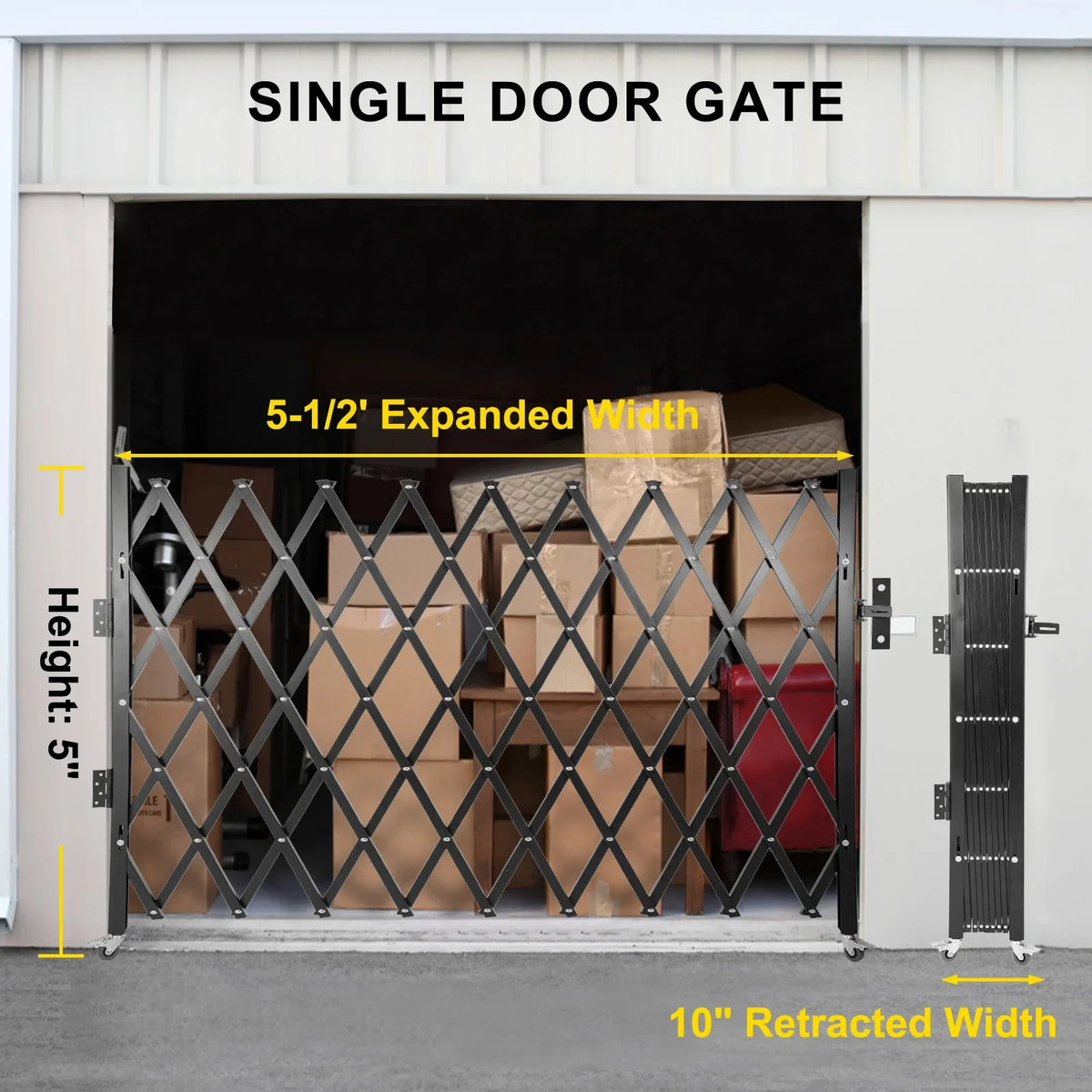 Single Folding Security Gate 1.5-2m x 1.22-3.66m Folding Door Gate Steel Accordion Flexible Expanding Security Gate Black