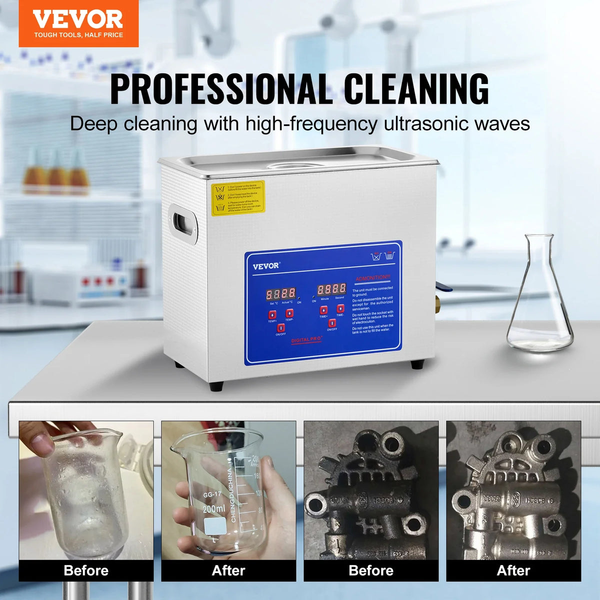 6L Ultrasonic Cleaner Machine,Stainless Steel Ultrasonic Cleaning Machine, with Digital Heater Timer, for Jewelry Cleaning
