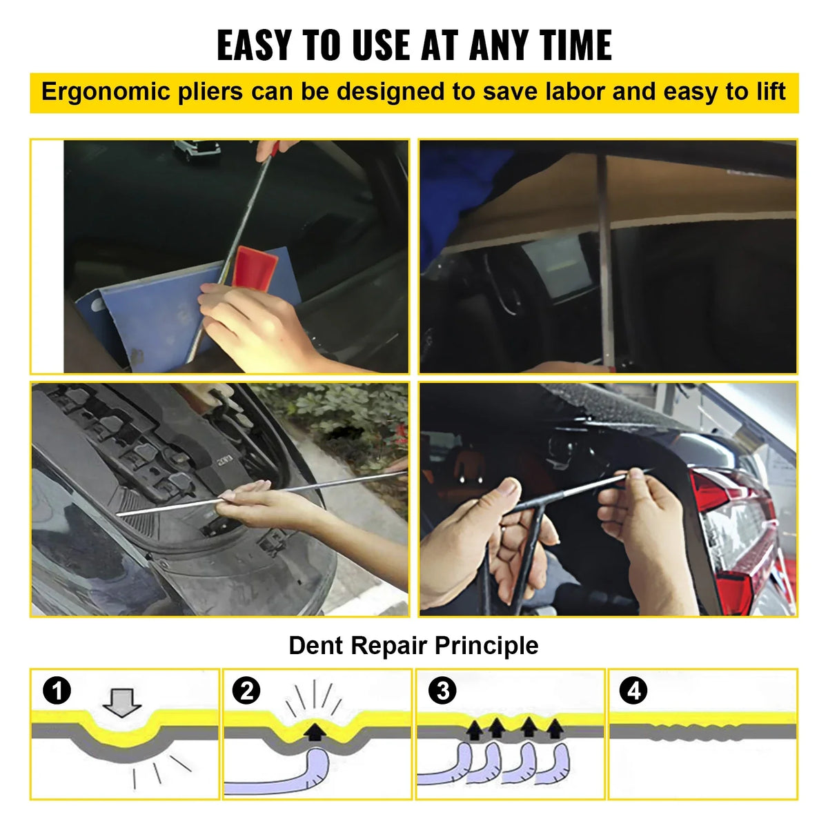 Rods Dent Removal Kit, 5 Pcs Stainless Steel Dent Rods, 8 Pcs Tapper Heads, for Minor Dents, Door Dings and Hail Damage