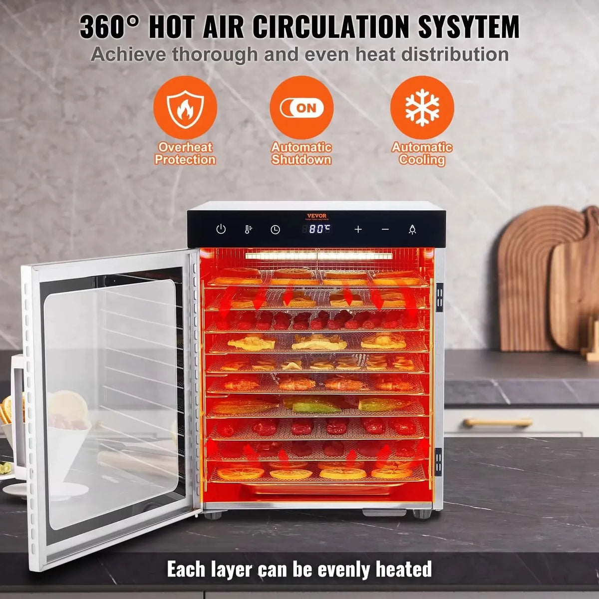 Electric Food Dehydrator Machine with 10Tray Food Dehydrator 800/1000W Household Vegetables Fruit Dryer with Digital Timer