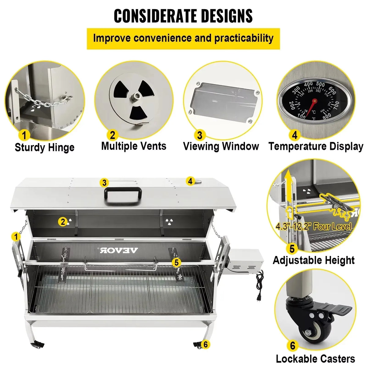 Stainless Steel Rotisserie Grill BBQ Whole Charcoal Spit Grill Electric BBQ Roasting Box with Motor for Outdoor CampingBBQ