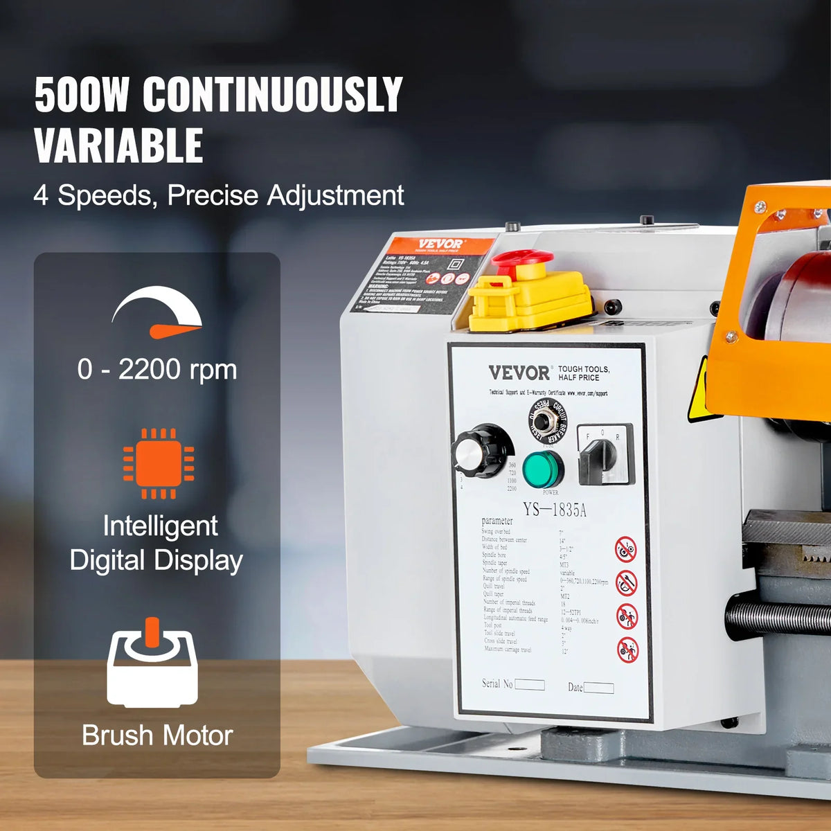 Metal Lathe Machine 7'' x 13.78'' 0-2200 RPM Continuously Variable Speed 500W with Tool Box for Processing Precision Parts