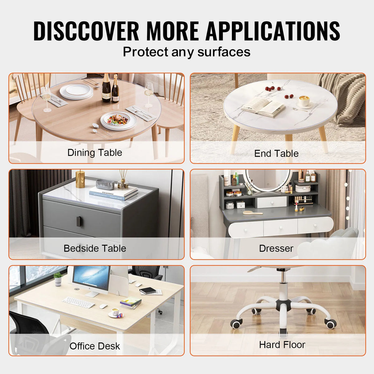 Plastic Table Cover 48 x 48 Inch Clear Table Protector, Round PVC Desk Mat Waterproof & Easy Cleaning Desk Pad Tablecloth