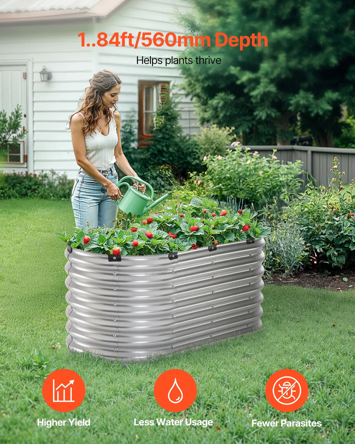 Metal Raised Garden Bed Outdoor Galvanized Planter Box with Open Bottom Large Oval Planter Raised Bed for Gardening Plants