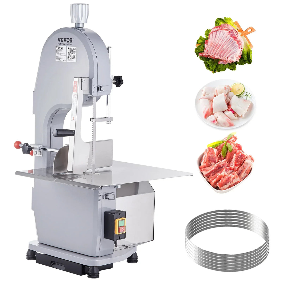 Commercial Electric Meat Bandsaw, 1500W Stainless Steel Countertop Bone Sawing Machine,0.16-7.9 Inch Cutting Thickness