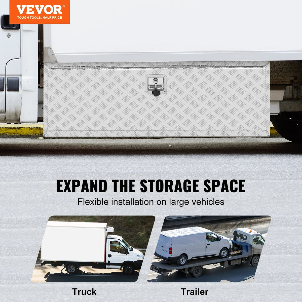 Pickup Storage Box, Heavy Duty Aluminum Diamond Plate Tool Box with Lock and Keys,  for Truck, Van, Trailer