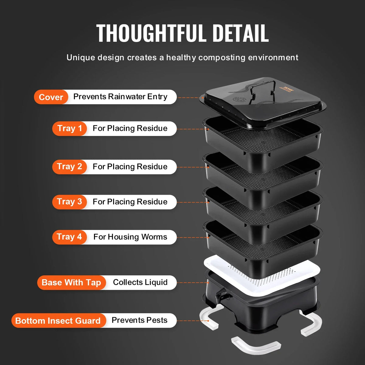 5-Tray Worm Composter Compost Bin Outdoor And Indoor Sustainable Design Worm Farm Kit For Recycling Food Waste