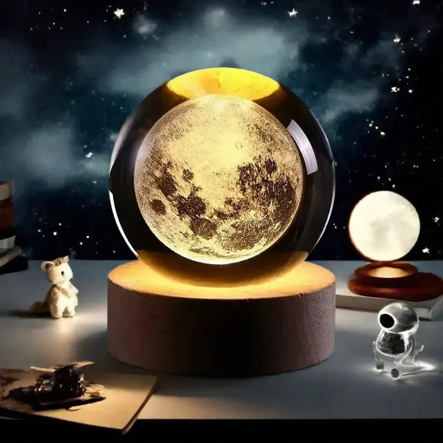 Hot USB Powered Galaxy Crystal Ball Lamp 3D Illuminated Moon Light For Home Bedroom Desk Tabletop Decoration Night Light