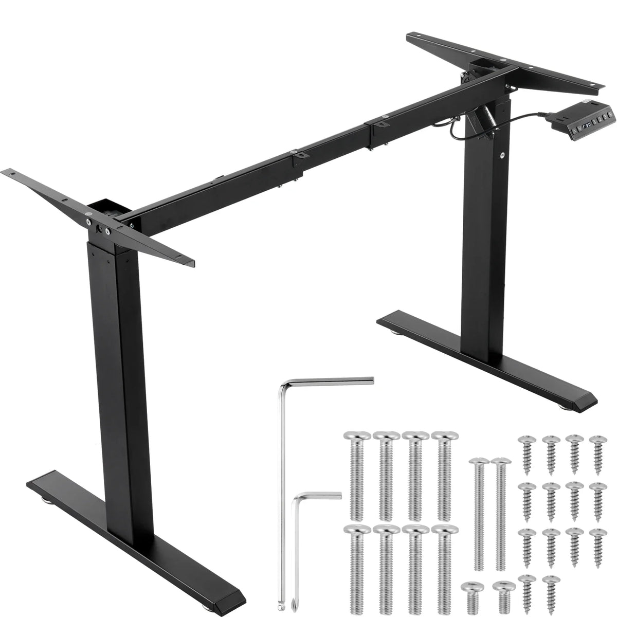 Standing Desk Frame, Adjustable 70-117 cm Height & 90-135 cm Length Electric Stand Up Computer Desk Legs, Black Frame Only