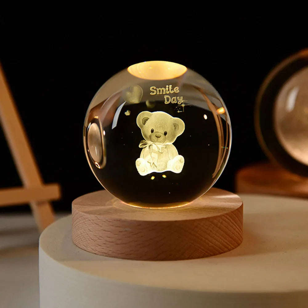 Luminous Crystal Ball LED Night Light Saturn Solar System 3D Moon Table Lamp USB Bedroom Atmosphere Lamp for Birthday Kid Gift
