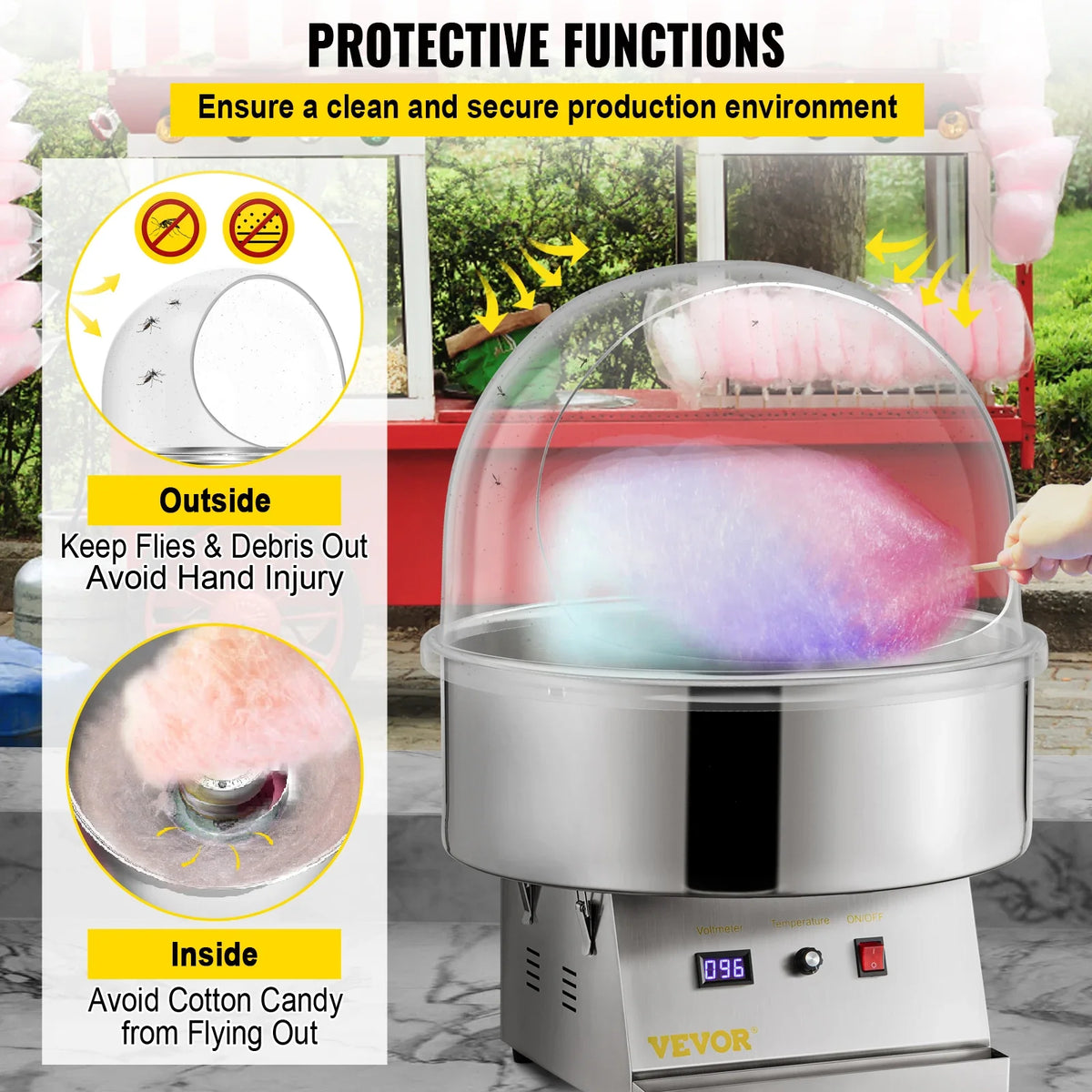 21" Commercial Cotton Candy Machine Cover Clear Floss Sugar Maker Bubble Shield Dome Childrens Party Holiday Celebration
