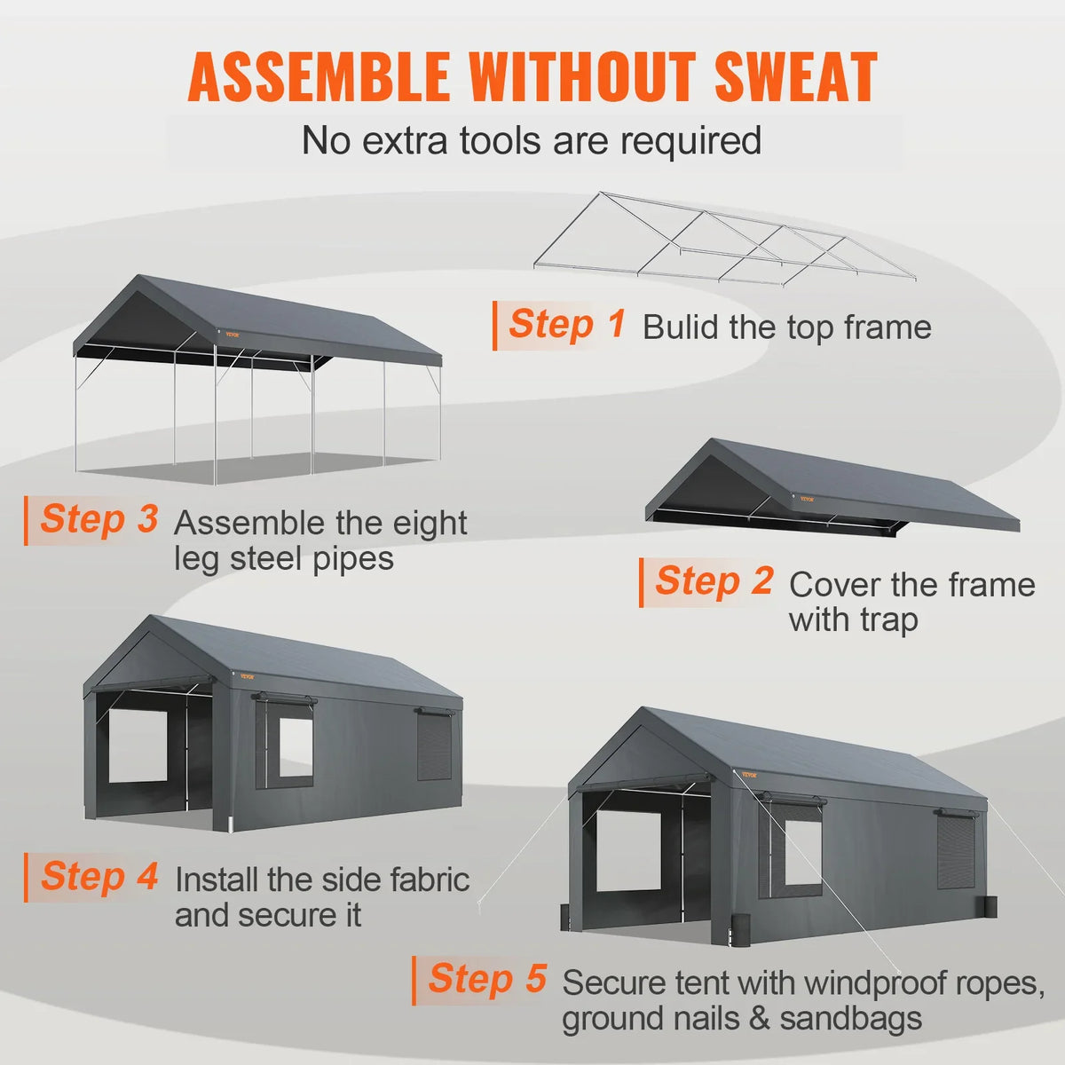 Carport 10x20ft/12x20ft Heavy Duty Car Canopy Waterproof Garage with Roll-up Ventilated Windows & Removable Sidewalls