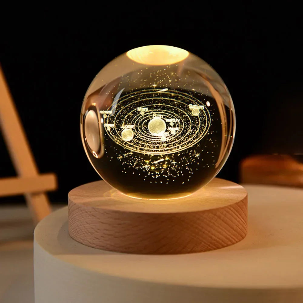USB LED Galaxy Crystal Ball Lamp 3D Planet Moon Light Home Decor Night Light For Bedroom Desk Tabletop Decoration