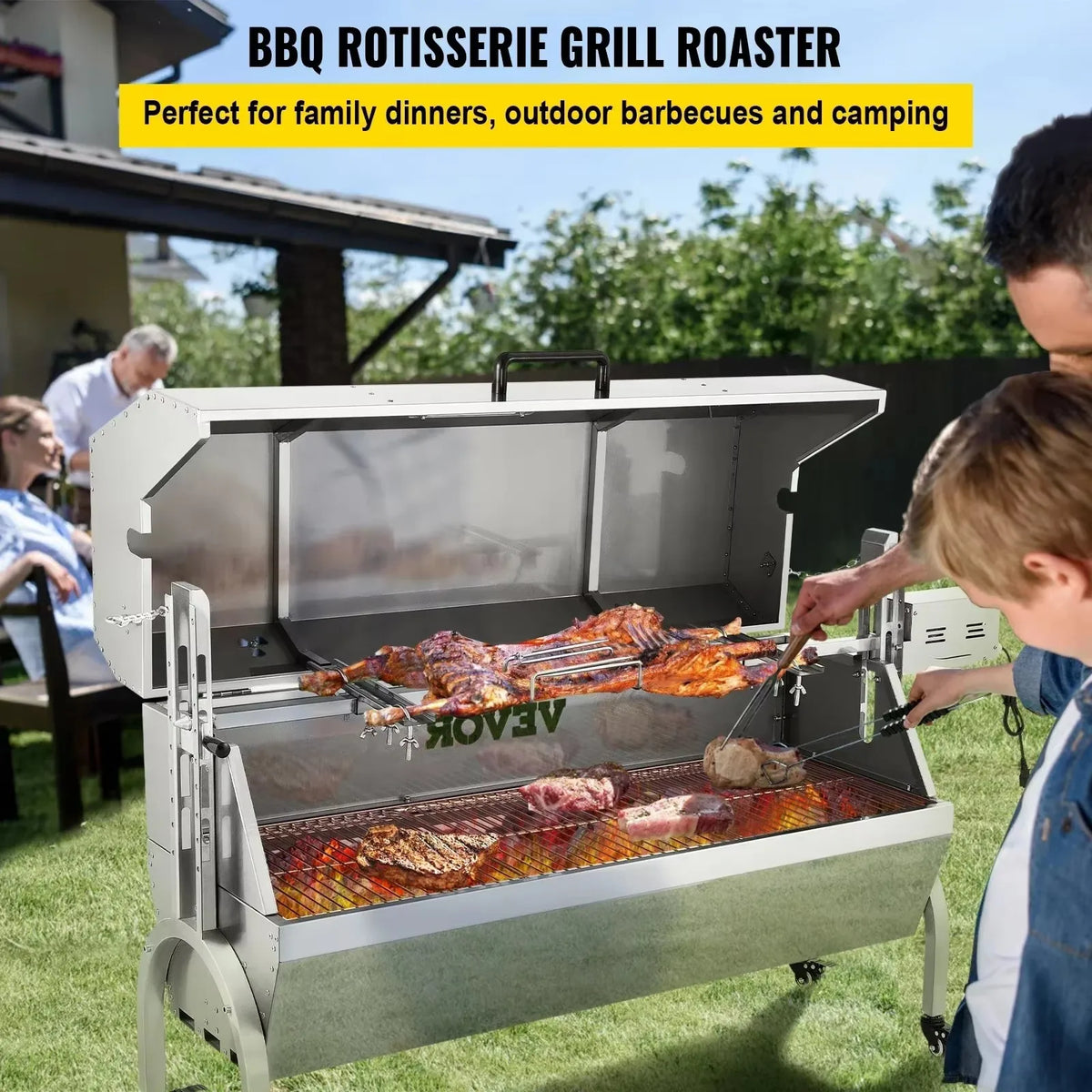Stainless Steel Rotisserie Grill BBQ Whole Charcoal Spit Grill Electric BBQ Roasting Box with Motor for Outdoor CampingBBQ