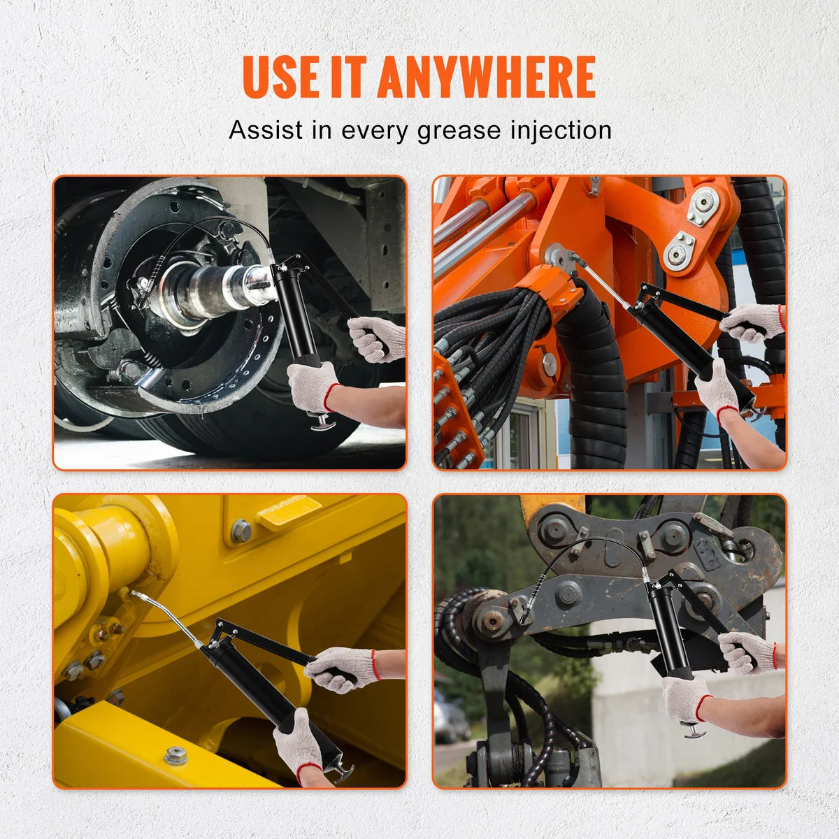 10000 PSI Grease Gun 20OZ / 600CC Lever Action Mini Pistol Grip Gun Kit with Extension Hose for Car Lubrication SUV Trucks