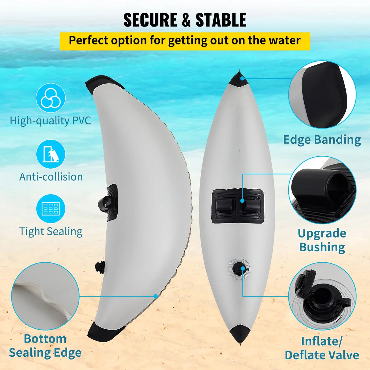 Kayak Outrigger Stabilizers 2 PCS PVC Inflatable Outrigger Float with Sidekick Arms Rod for Kayaks Canoes Fishing Boats