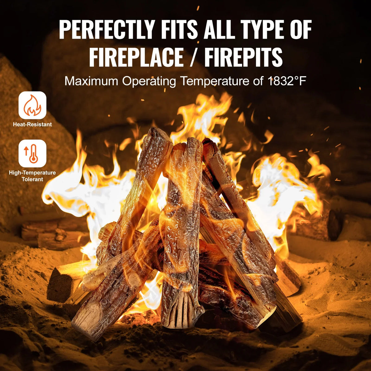 8Pcs Oak Logs Gas Fireplace Ceramic Logs for Fire place Heat-Resistant Wood Log Gas Realistic Logs Stackable Wood Branches