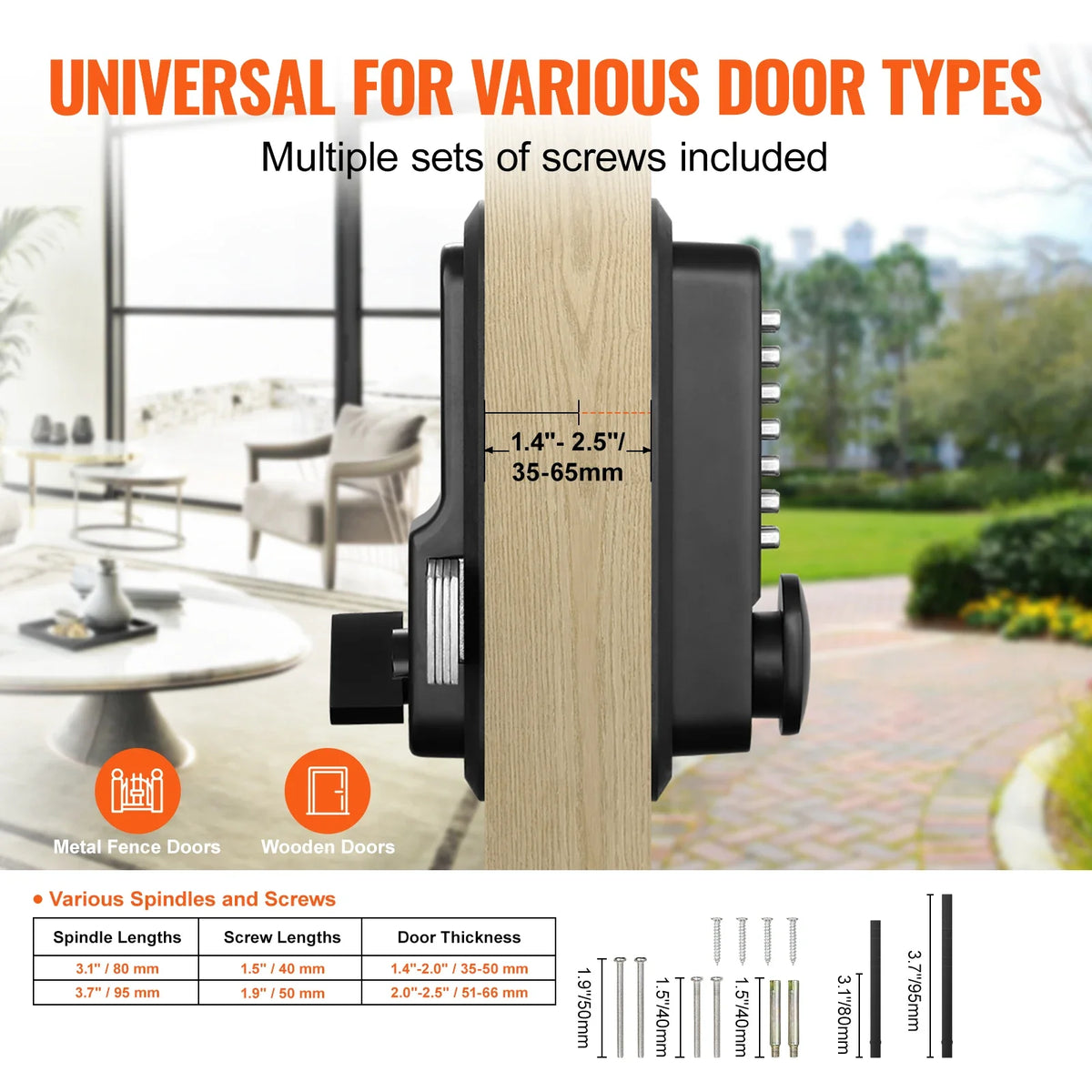 Mechanical Keyless Entry Door Lock 14 Digit Keypad Surface-mounted Latch