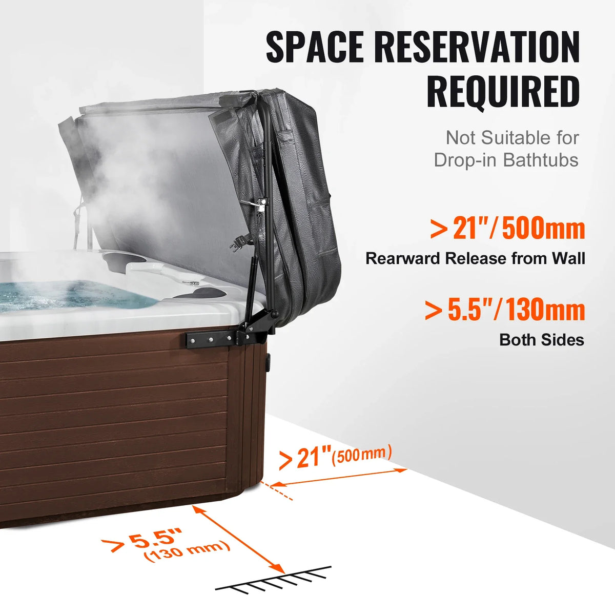 Hot Tub Cover Lift Spa Cover Lift Both Sides Width 69" - 96.5" Adjustable Installed Underneath Bathtubs Hot Tubs Spa