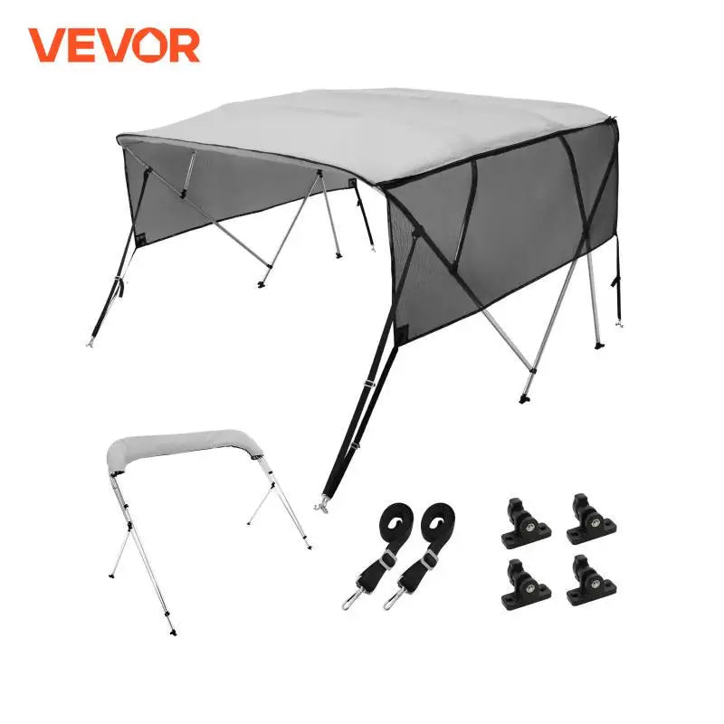 4 Bow Bimini Top Boat Cover Detachable Mesh Sidewalls 600D Polyester Canopy with Aluminum Alloy Frame Include Storage Boot
