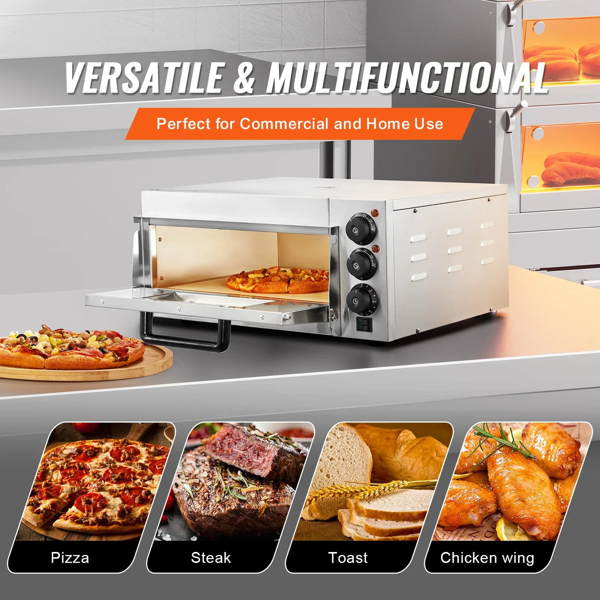 Commercial Pizza Oven Countertop Single Deck Layer Stainless Steel Electric Pizza Oven with Stone and Handle Pizza Maker