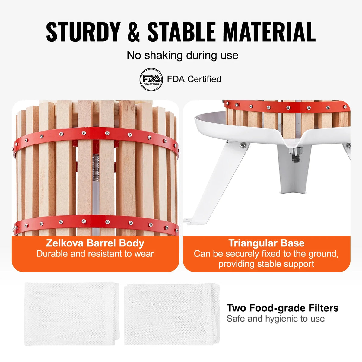 6L 12L 18L Fruit Wine Press,Solid Wood Basket,Manual Juice Maker,Apple Grape Making Press w/ Pole Handle Bar,for Kitchen