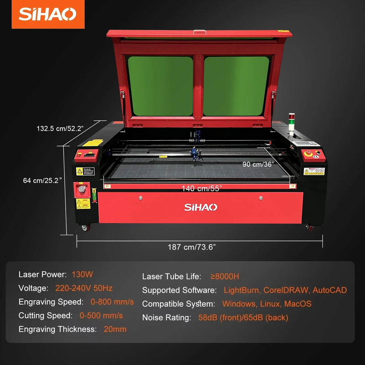 CO2 Laser Engraver 50/60/80/100/130W with Ruida & LightBurn - High-Speed Engraving for Wood/Fabric/Metal, Digital Control