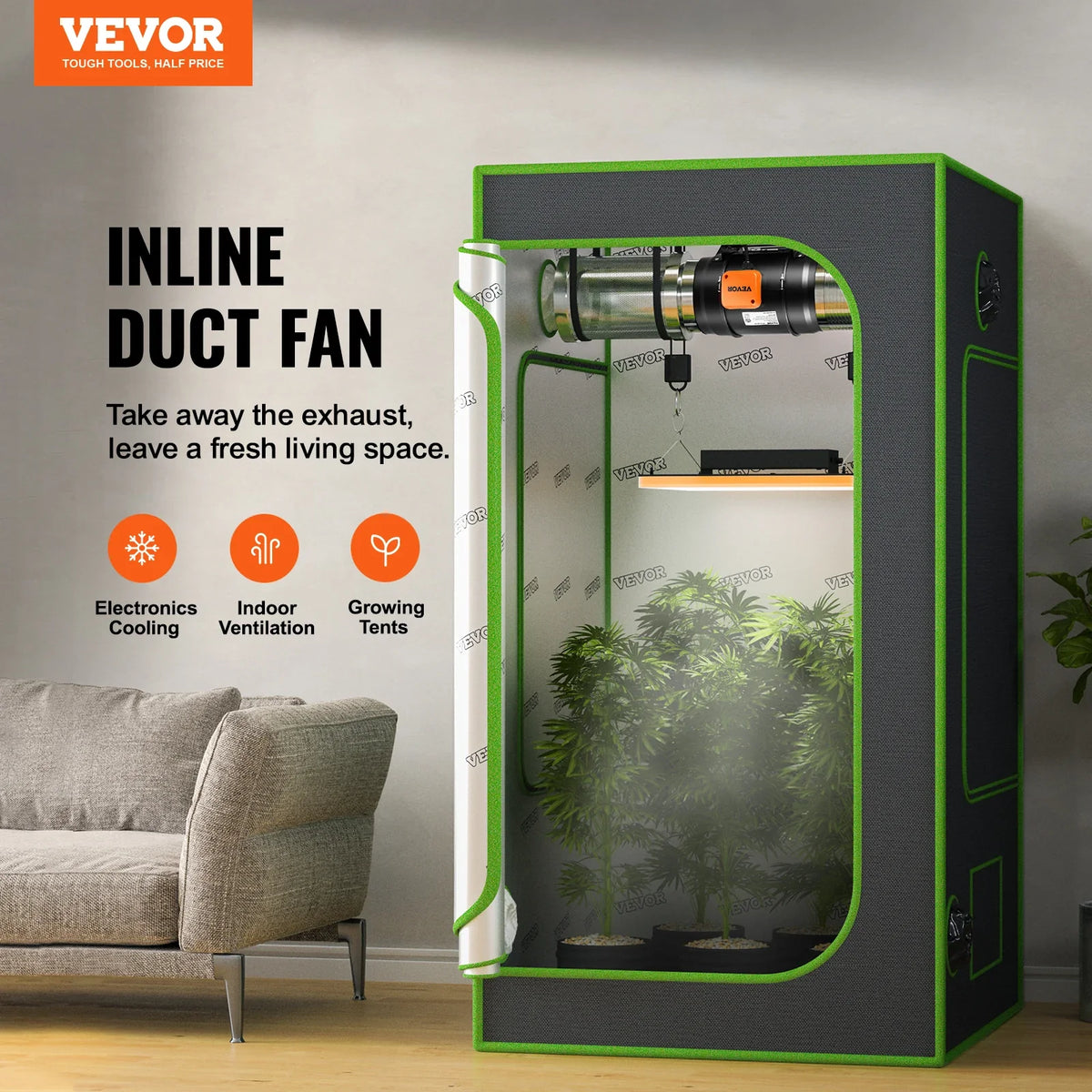 Inline Duct Fan, 8Inch 750 CFM w/Variable Speed Controller AC-motor Ventilation Exhaust Fan for Cooling Booster Grow Tents