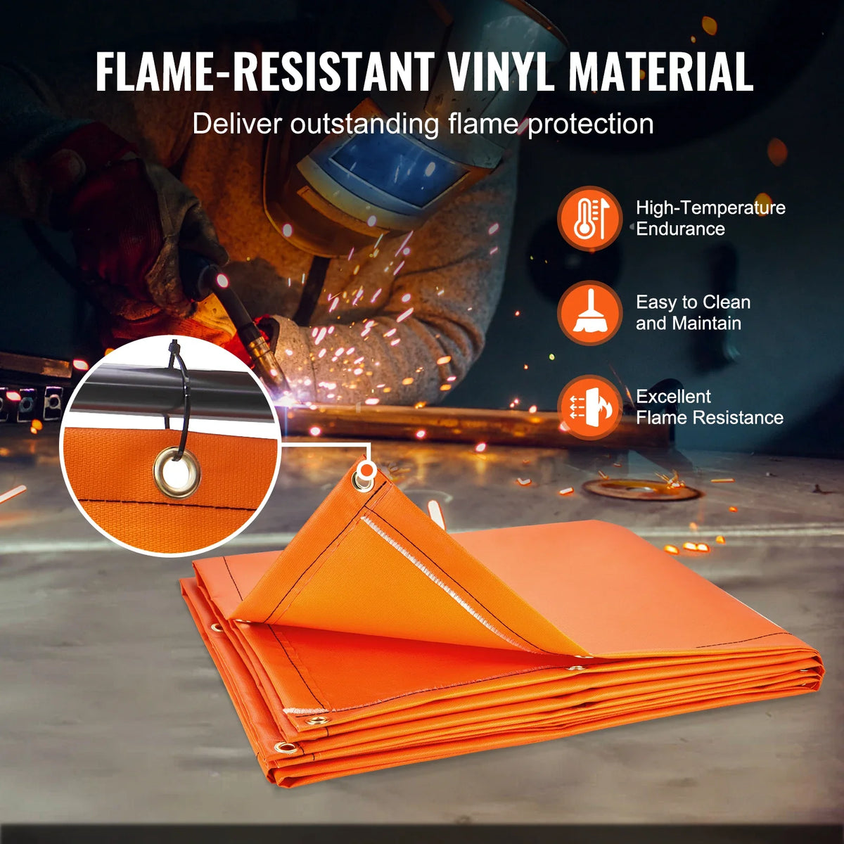 Welding Screen with Frame 6' x 8' Welding Curtain Screens Flame-Resistant Vinyl Welding Protection Screen 4 Swivel Wheels