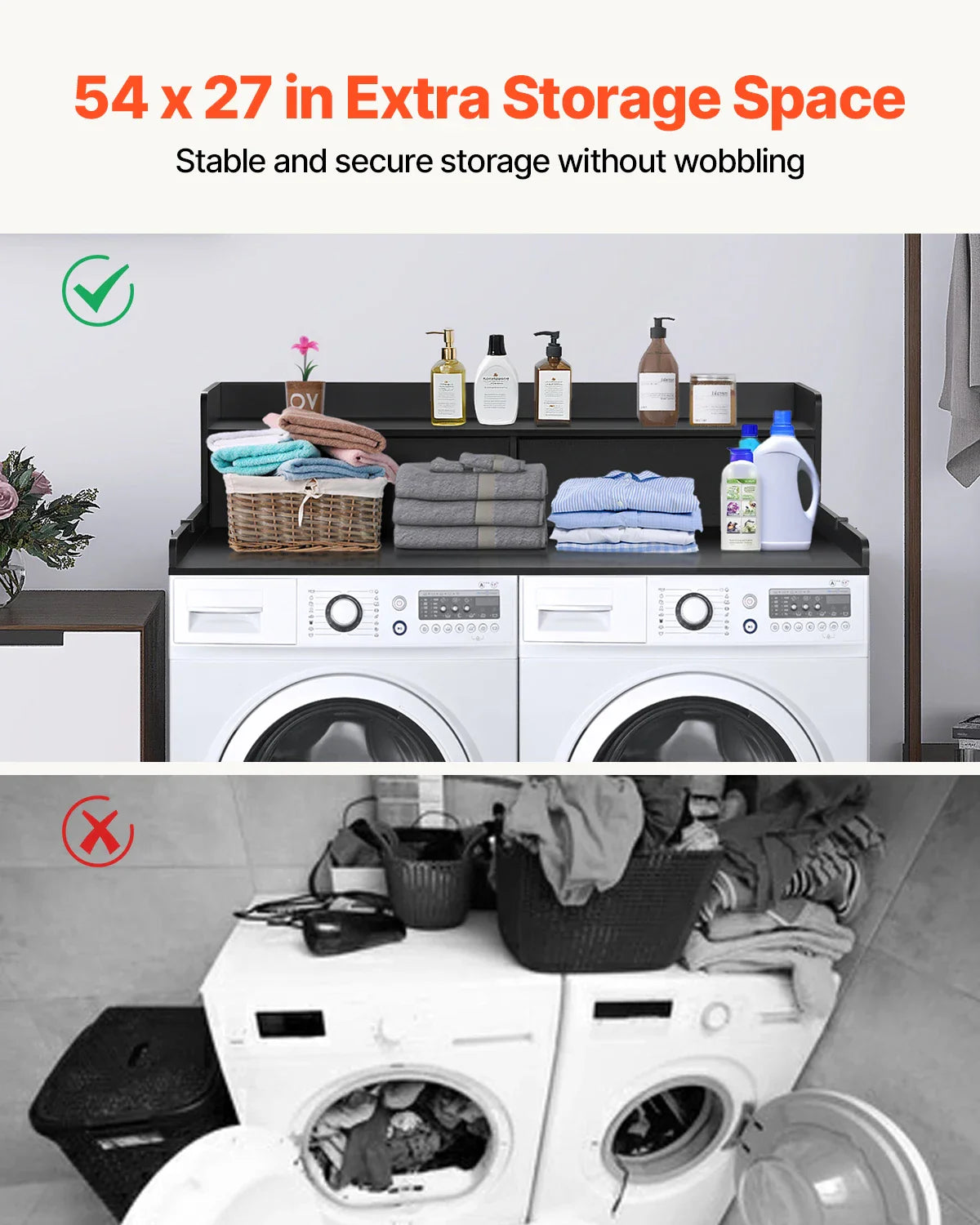 Washer Dryer Countertop w/ Drawer & Shelf Wooden Washer and Dryer Countertop  Laundry Topper for Laundry Room Organization