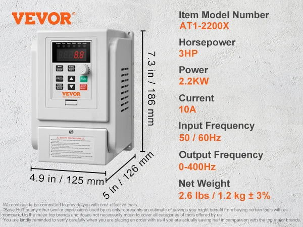 2.2KW VFD Inverter Variable Frequency Drive Converter AC 220V 3P Output Speed Controller for Water Pump Motor CNC