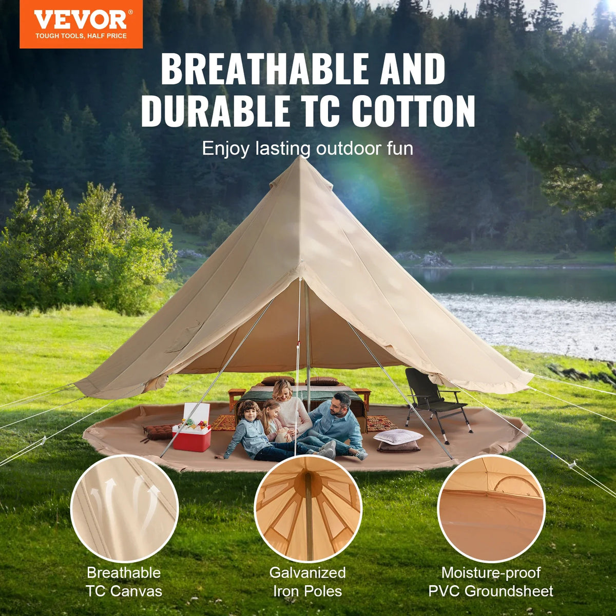 Canvas Bell Tent 4 Seasons 3/4/5/6/7m Yurt Tent Canvas Tent for Camping with Stove Breathable Tent Holds up to 8 People