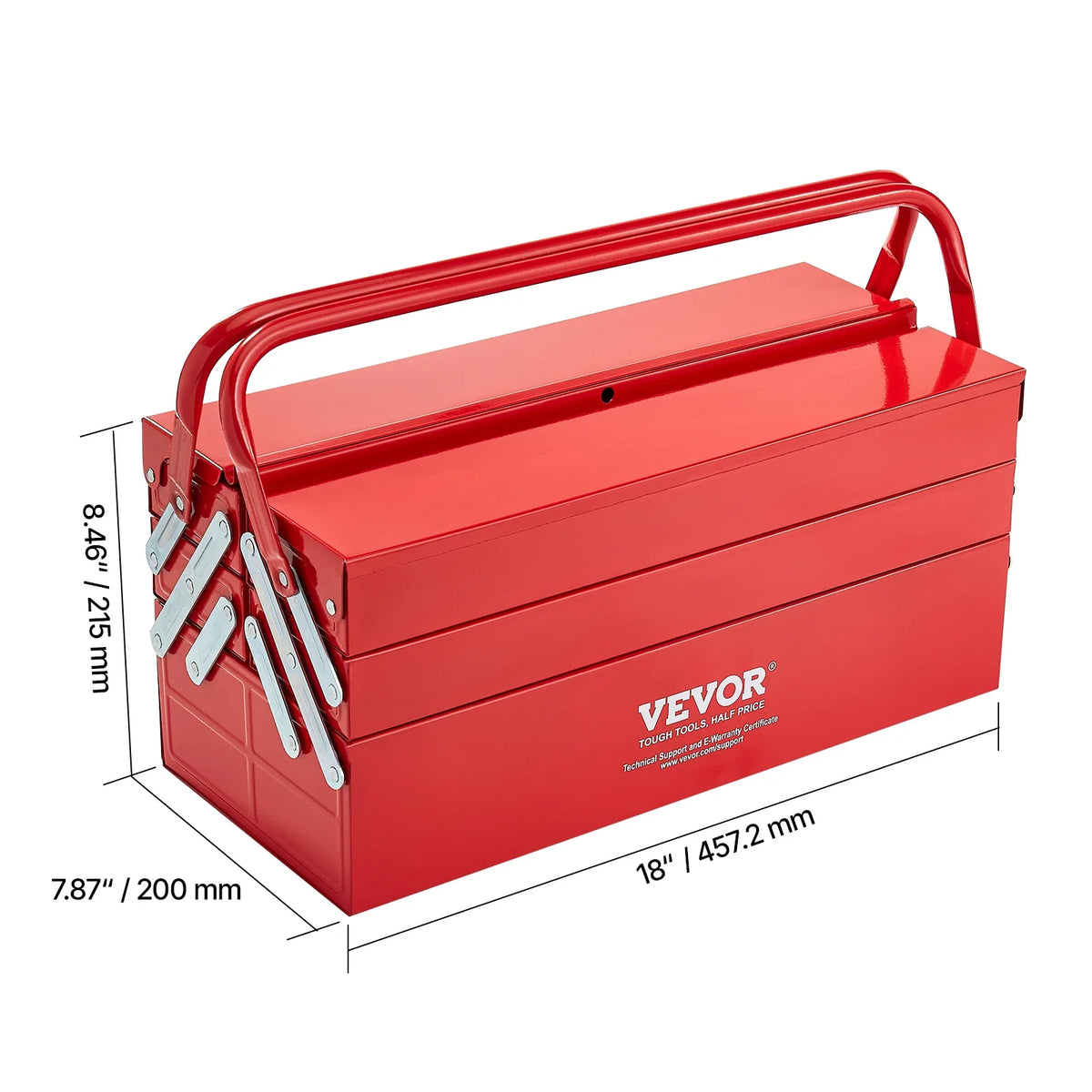 18in Metal Tool Box 3-Tier 5-Tray Portable Folding Tool Chest Organizer with Handle Toolbox for Warehouse Repair Shop