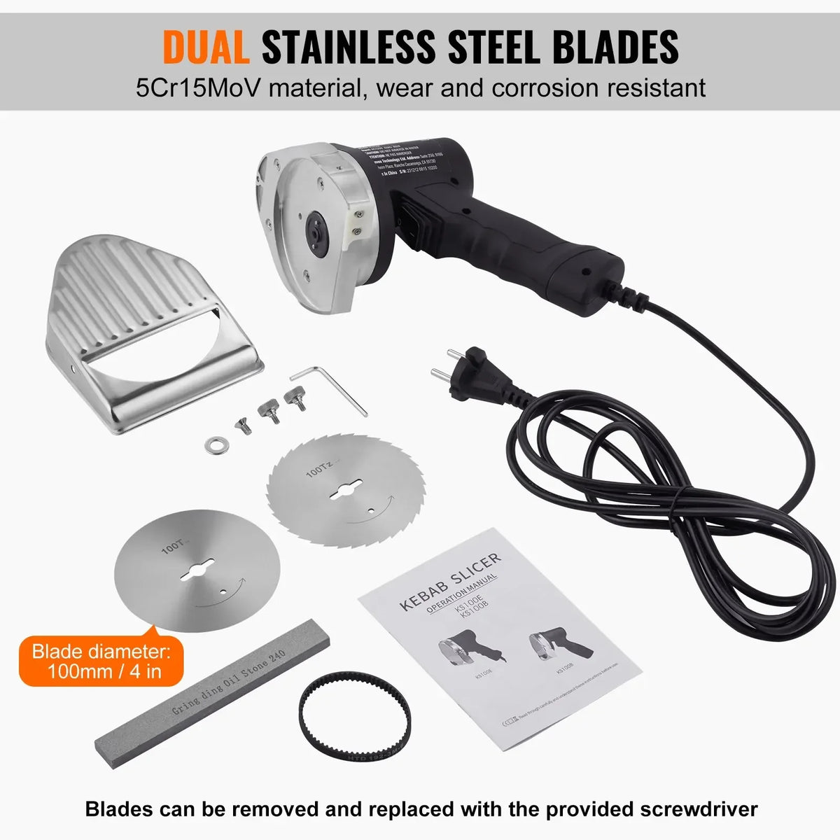 Electric Shawarma Knife Turkish Doner Kebab Meat Gyro Cutter with 2 Blades