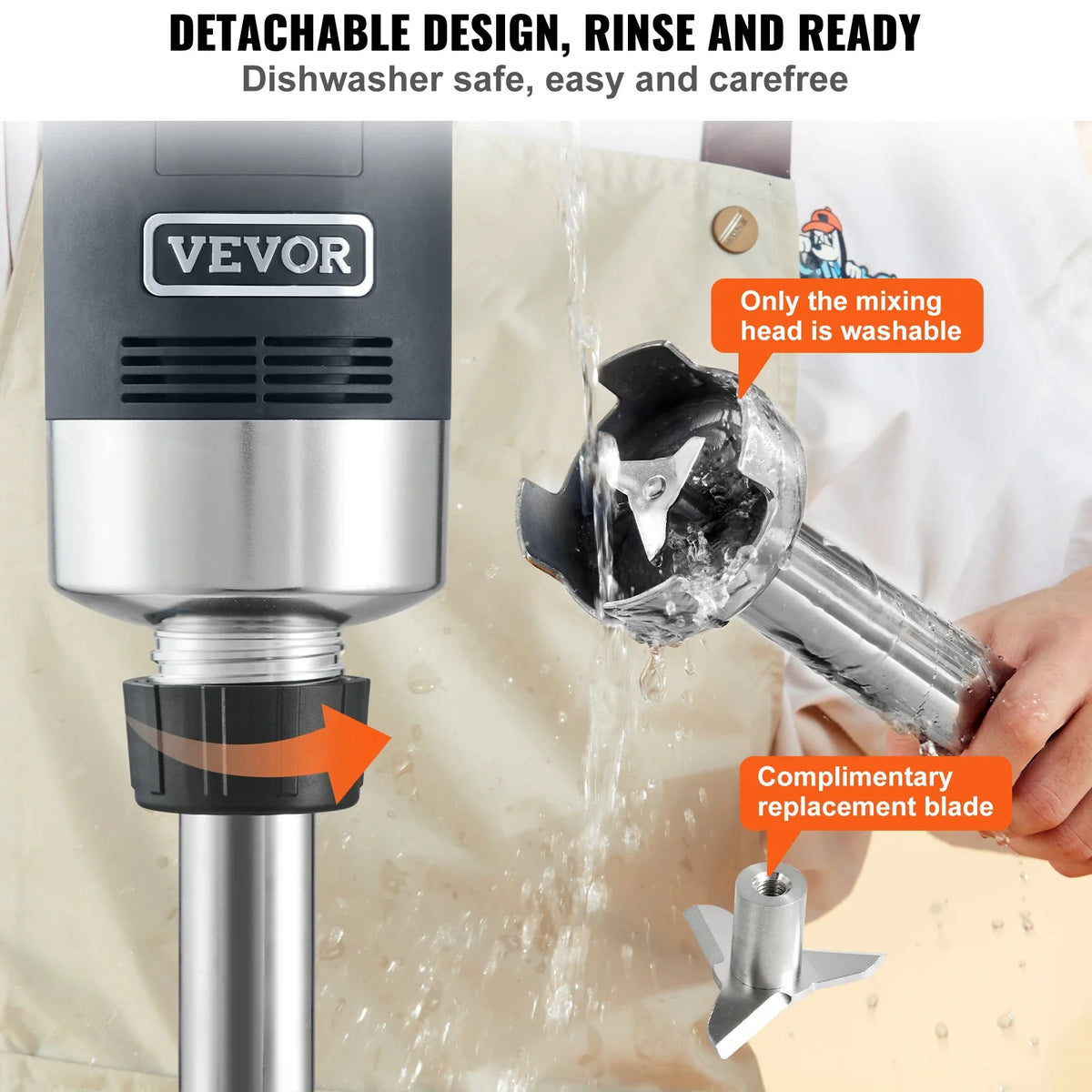 Commercial Immersion Blender 500 Watt Heavy Duty Hand Mixer Variable Speed Kitchen Stick Mixer with 304 Stainless Steel