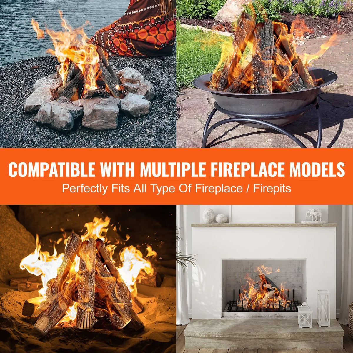 8Pcs Oak Logs Gas Fireplace Ceramic Logs for Fire place Heat-Resistant Wood Log Gas Realistic Logs Stackable Wood Branches