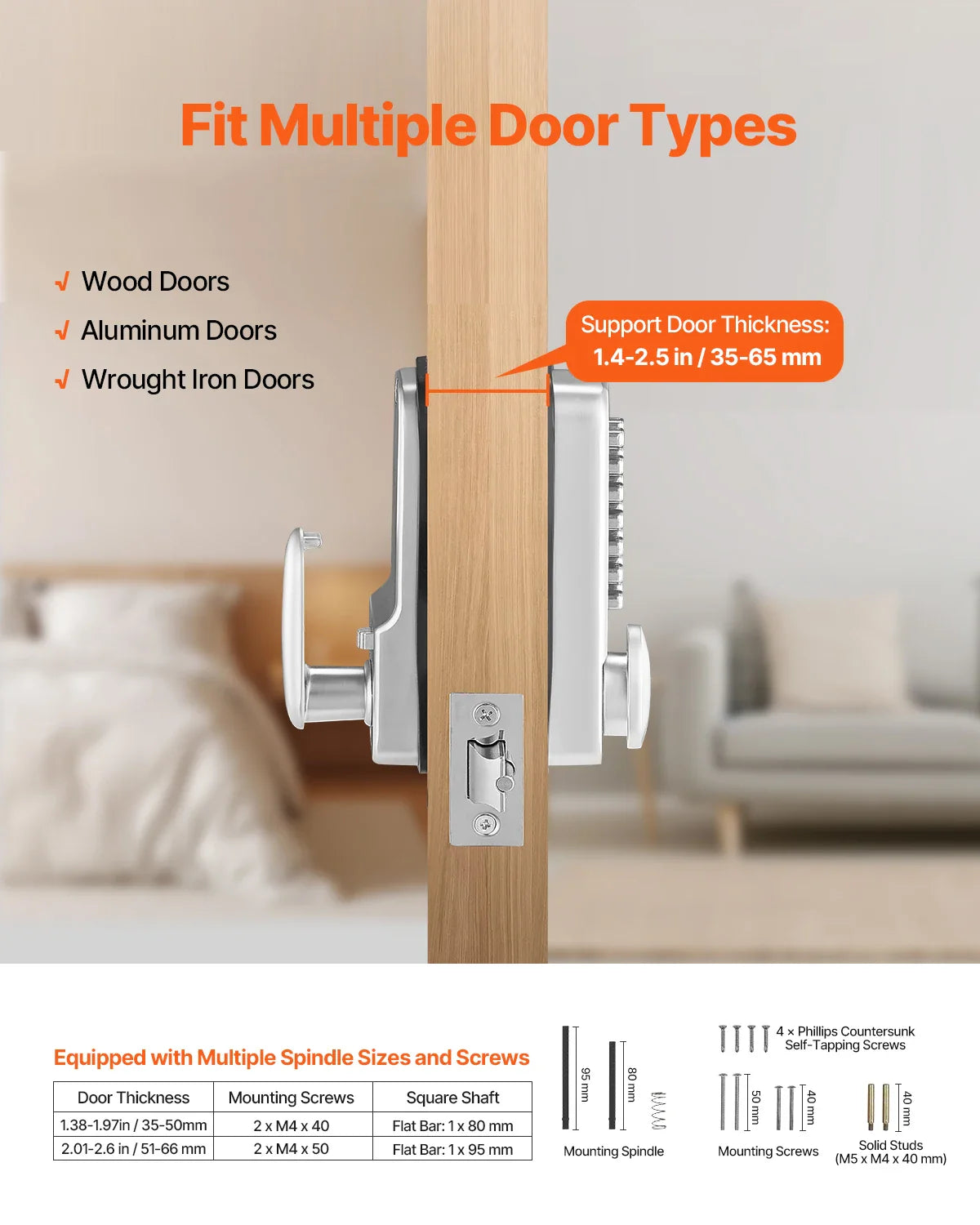 Mechanical Keyless Entry Door Lock 14 Key Mechanical Door Lock Mechanical Keypad Door Knob Single-Side Keyless Gate Lock