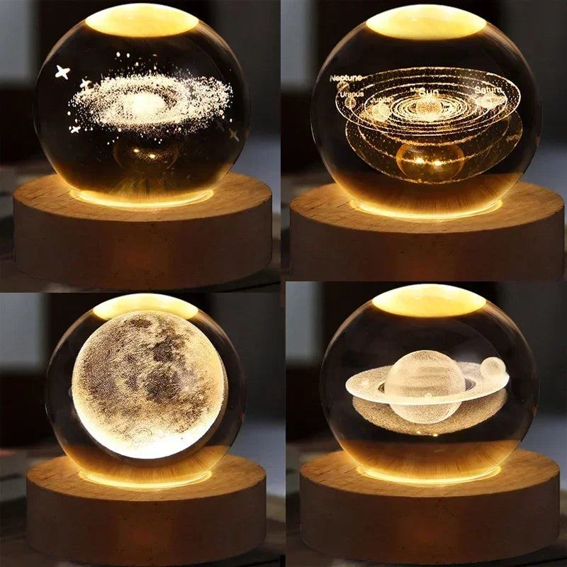 Hot USB Powered Galaxy Crystal Ball Lamp 3D Illuminated Moon Light For Home Bedroom Desk Tabletop Decoration Night Light