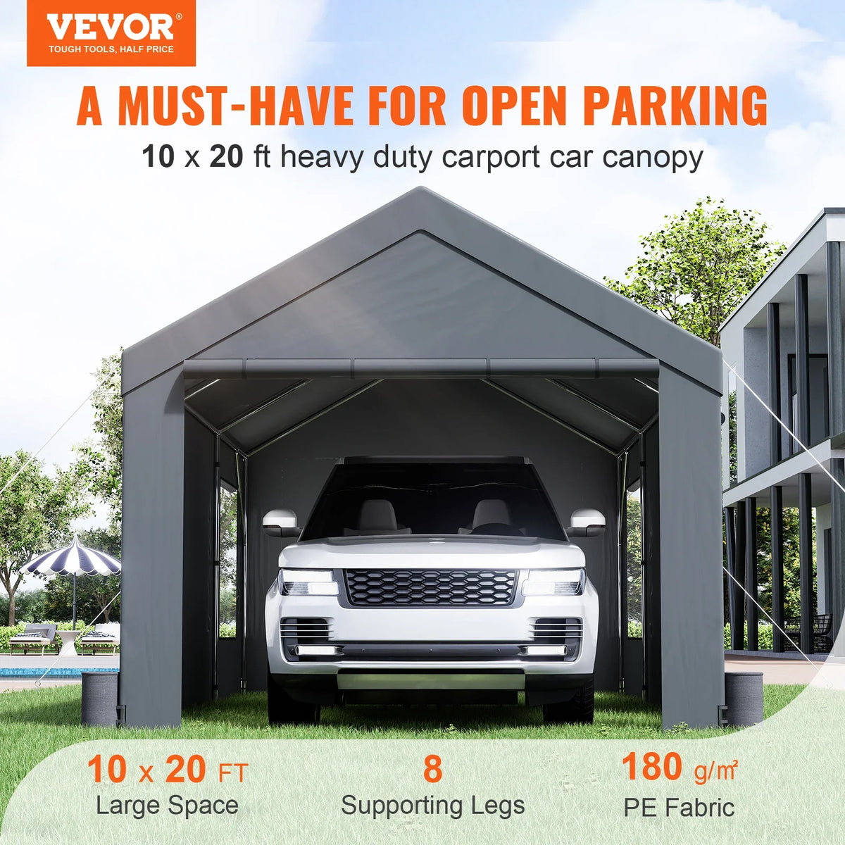 Carport 10x20ft/12x20ft Heavy Duty Car Canopy Waterproof Garage with Roll-up Ventilated Windows & Removable Sidewalls