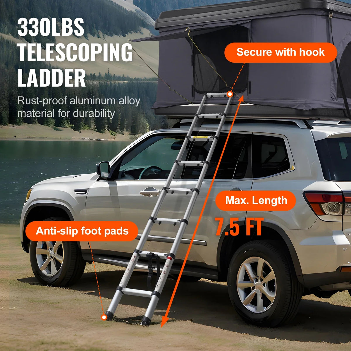 Rooftop Tent Hard Shell, Hard Shell Roof Top Tent with Telescopic Ladder Thick Mattress,Waterproof Windproof for Jeep SUV