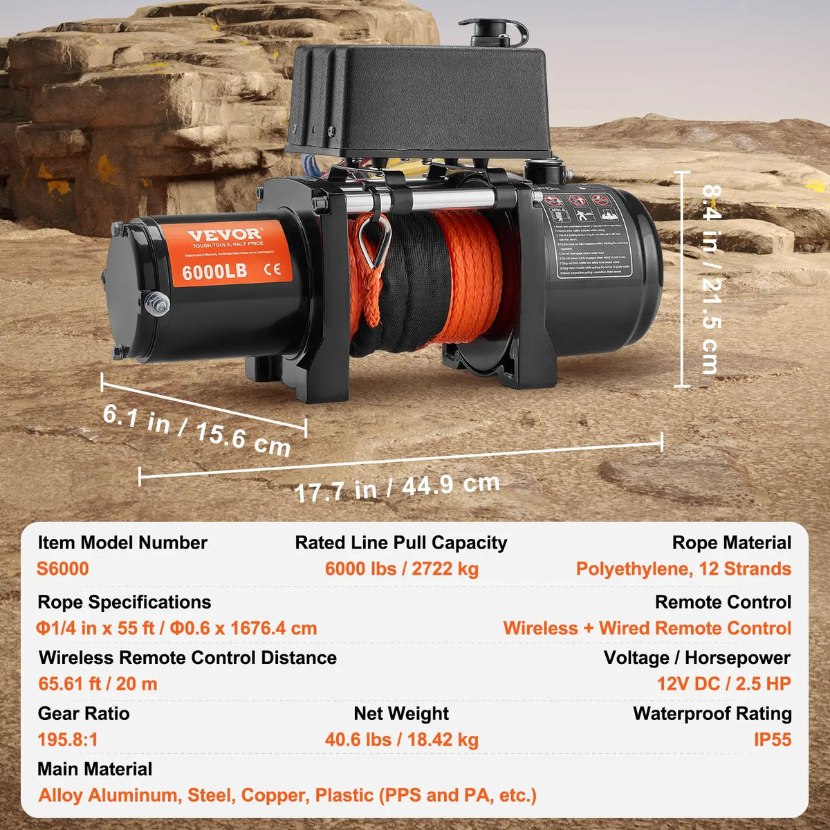 Electric Winch 13500lbs with 3/8in 80ft Synthetic Rope Wireless Truck Winch IP55 Waterproof for Towing Off-Road SUV Jeep