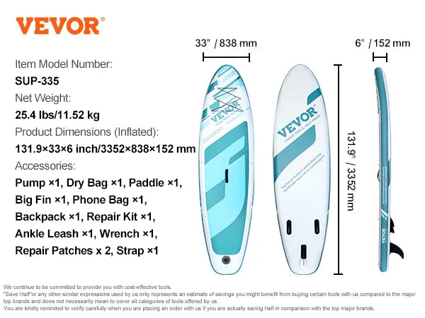 Inflatable Stand Up Paddle Board with SUP Board Pump Paddle Fin Phone Bag Backpack Ankle Leash Repair Kit Non-slip Deck