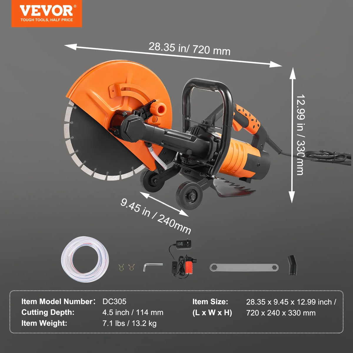 Electric Concrete Saw 9 in 1800W 15A Motor Circular Saw Cutter with 3.5 in Cutting Depth Wet/Dry Disk Saw Cutter for Stone