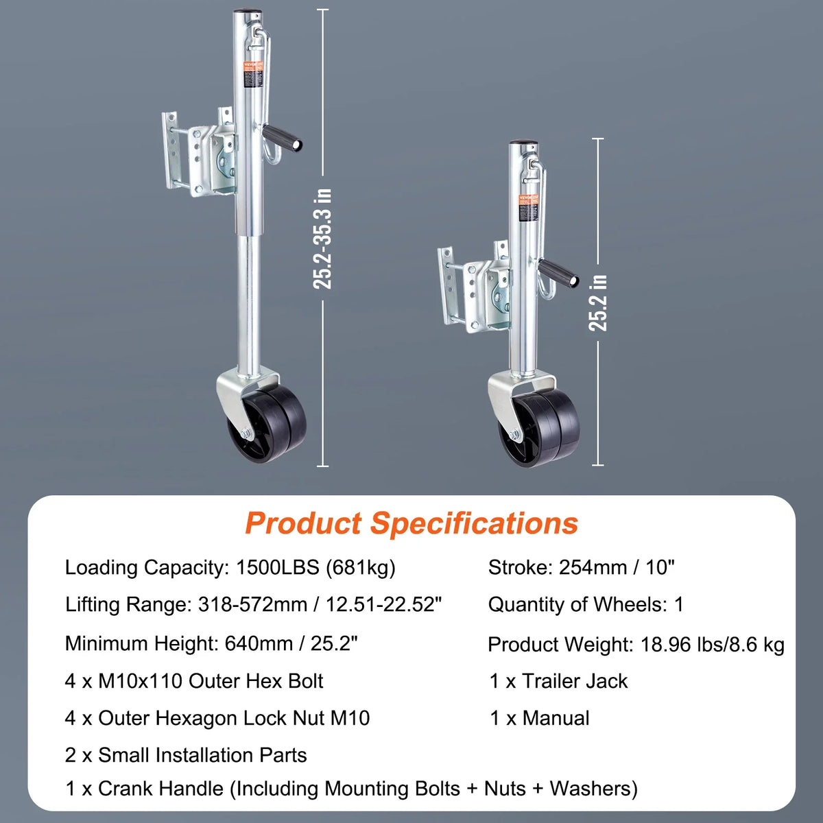 Trailer Jack Weight Capacity 1000/1500/2000 lbs, for lifting RV Trailer, Horse Trailer, Utility Trailer, Yacht Trailer
