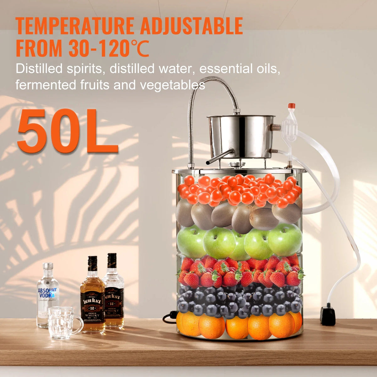 Alcohol Still, 30L 50L Water Alcohol Distiller, Home Distillery Kit w/ Stainless Steel Tube & Pump & One-way Exhaust Valve
