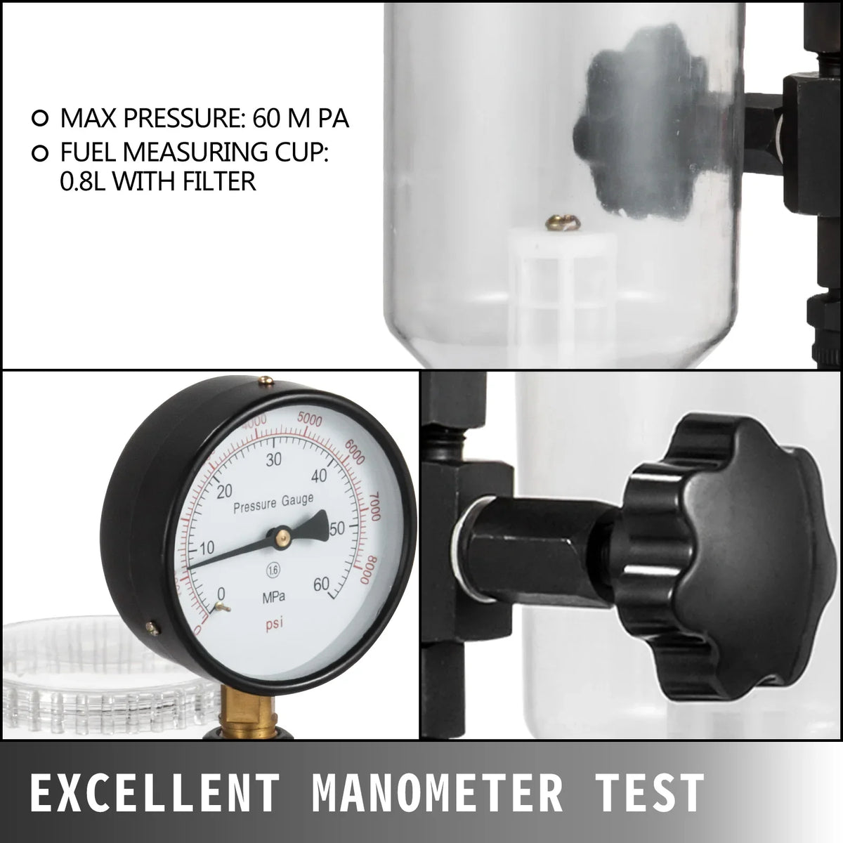 Diesel Fuel Injector Nozzles Tester with Dual Scale Gauge Common Rail Pressure Tester Repair Tool for Automobiles Tractors
