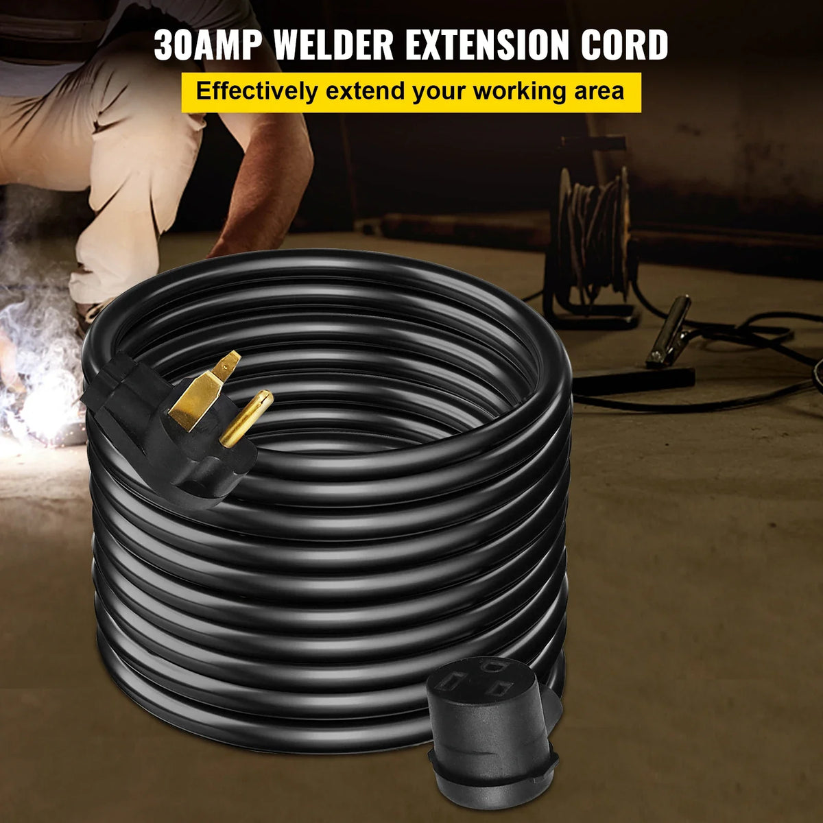 Heavy Duty Welder Extension Cord 10AWG 25ft 10/3 30A 250V NEMA 6-50P/6-50R Suit for Welding Machine Cable MIG TIG Plasma
