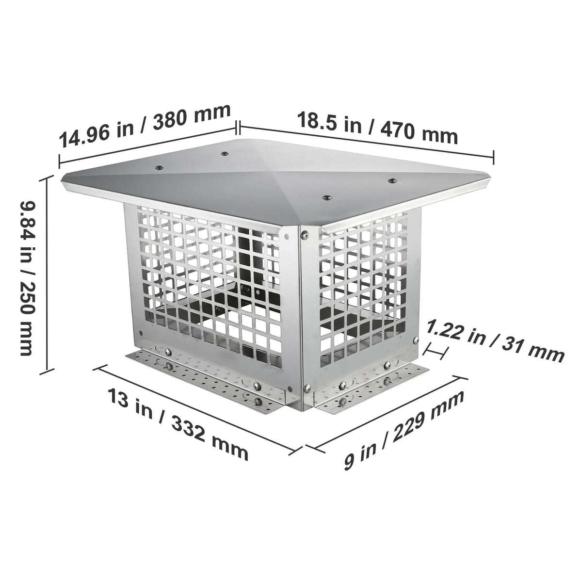 Chimney Cap 4 Sizes 304 Stainless Steel Fireplace Chimney Cover Not Easily Toppled Fits Mesh Flue Outside Covers Silver