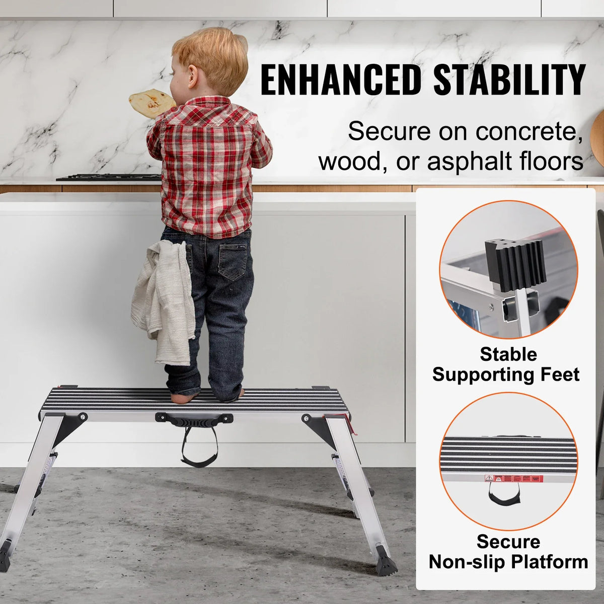 Folding Work Platform 660 lbs Load Capacity Aluminum Drywall Stool Ladder Bench w/ Non-Slip Feet for Washing Vehicles