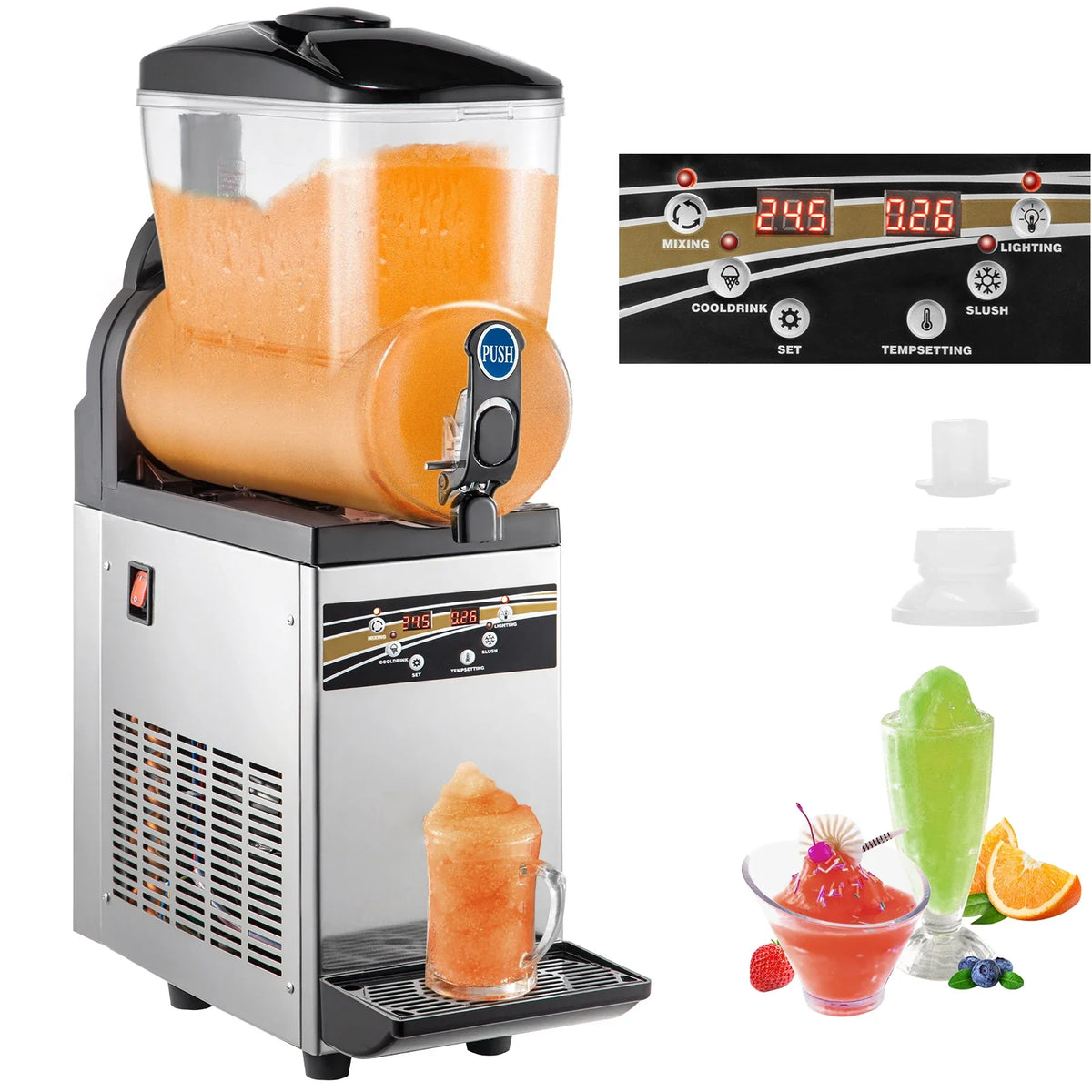Commercial Slushy Ice Machine, 1X15L Commercial Slushy Machine, Stainless Steel Smoothie Frozen Drink Maker,500W for Cafes